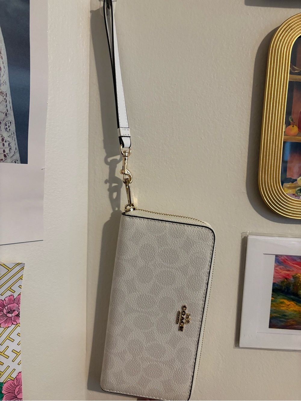 Coach White Signature Zip Wristlet with Gold Hardware NWOT